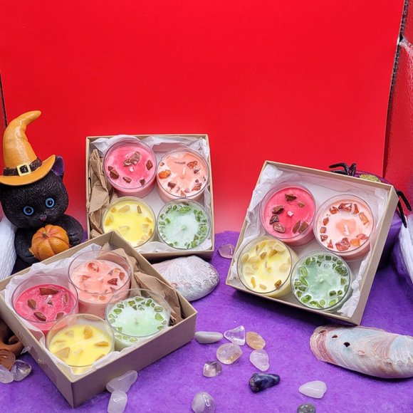 Crystal Infused Tea Light Candle Sets of 4 - Picture 1 of 9